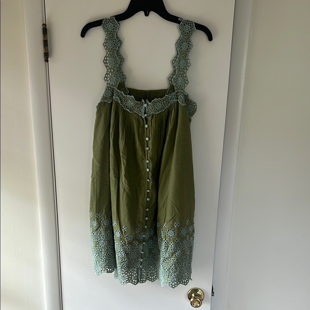Anthropologie Green Lace Trim Dress